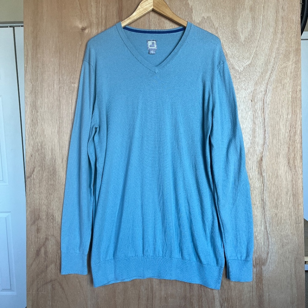 JCP Robin Egg Blue V-Neck Cotton/Cashmere Blend Sweater Large Tall LT